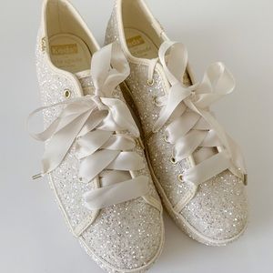 Kate Spade x Keds glitter platform sneakers- white